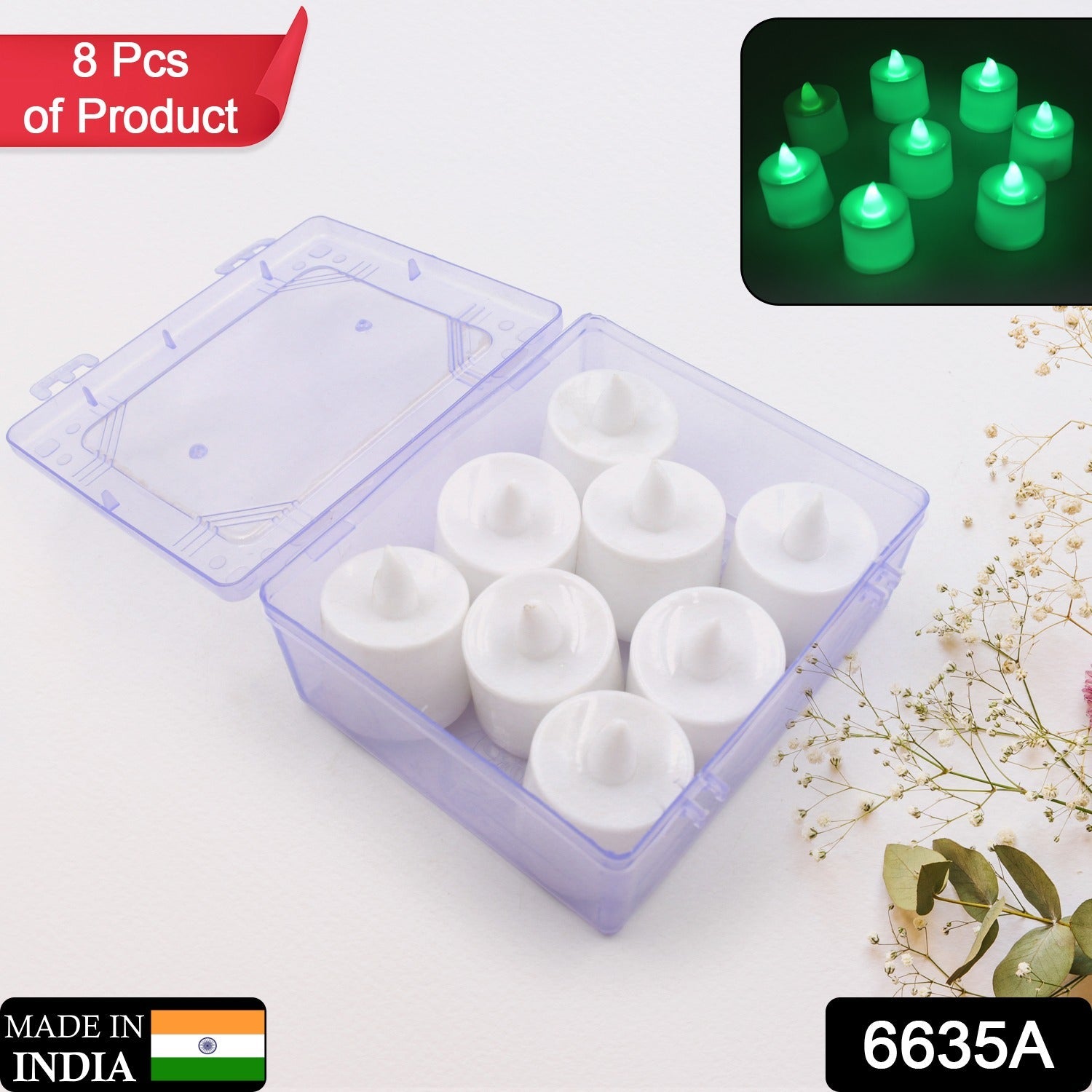 6635a GREEN FLAMELESS LED TEALIGHTS, SMOKELESS PLASTIC DECORATIVE CANDLES - LED TEA LIGHT CANDLE FOR HOME DECORATION (PACK OF 8) 6635a GREEN FLAMELESS LED TEALIGHTS, SMOKELESS PLASTIC DECORATIVE CANDLES - LED TEA LIGHT CANDLE FOR HOME DECORATION (PACK OF 8)